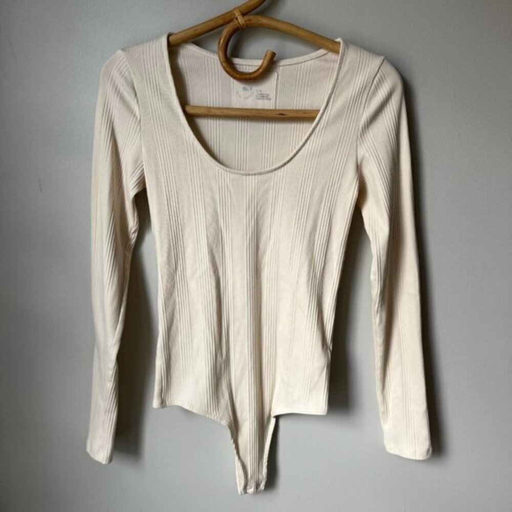 Aerie Cream Ribbed Bodysuit Women's Medium